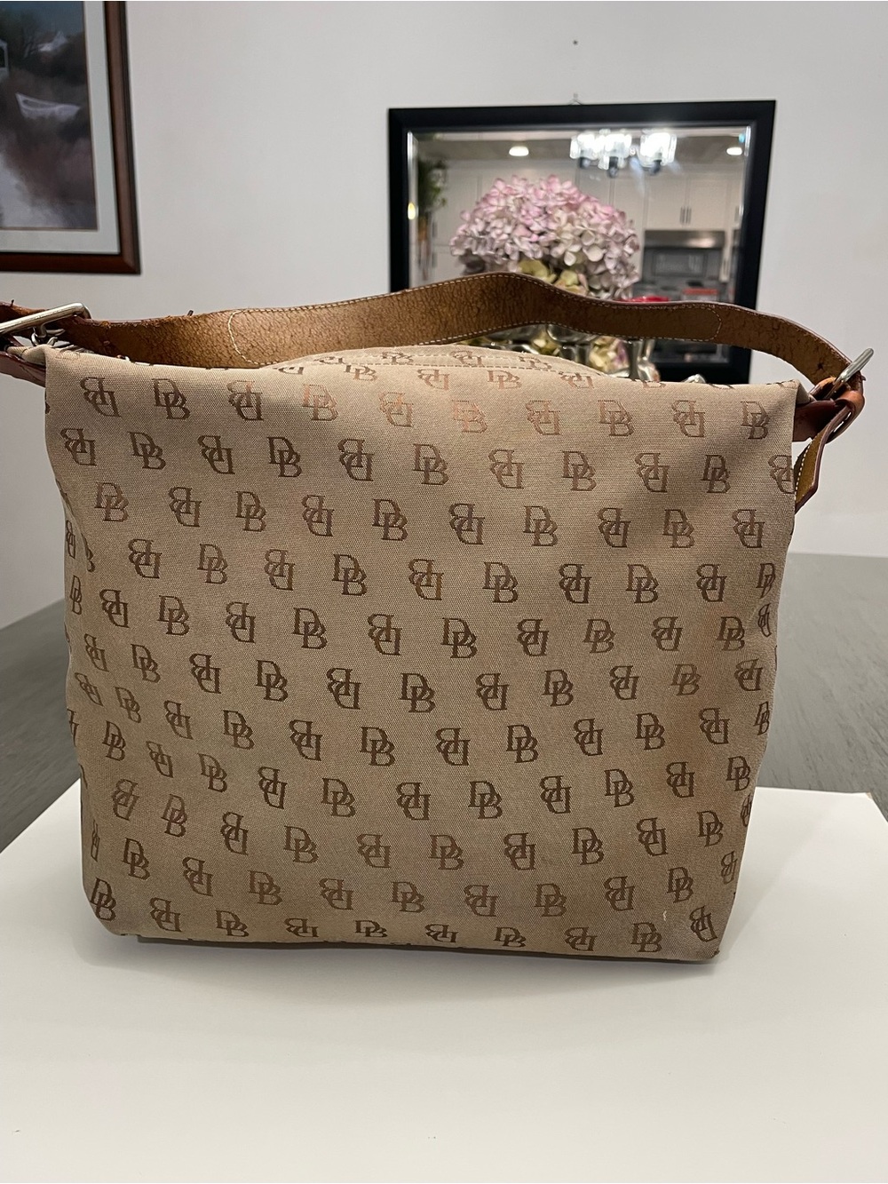 Dooney Bourke Monogram brown Shoulder Bag with Brown Leather Strap - Picture 2 of 12